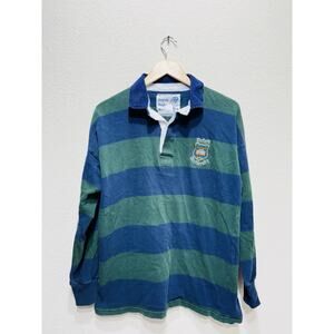 VTG Traditional English Rugby Shirt Oxford University Medium Green Blue Striped